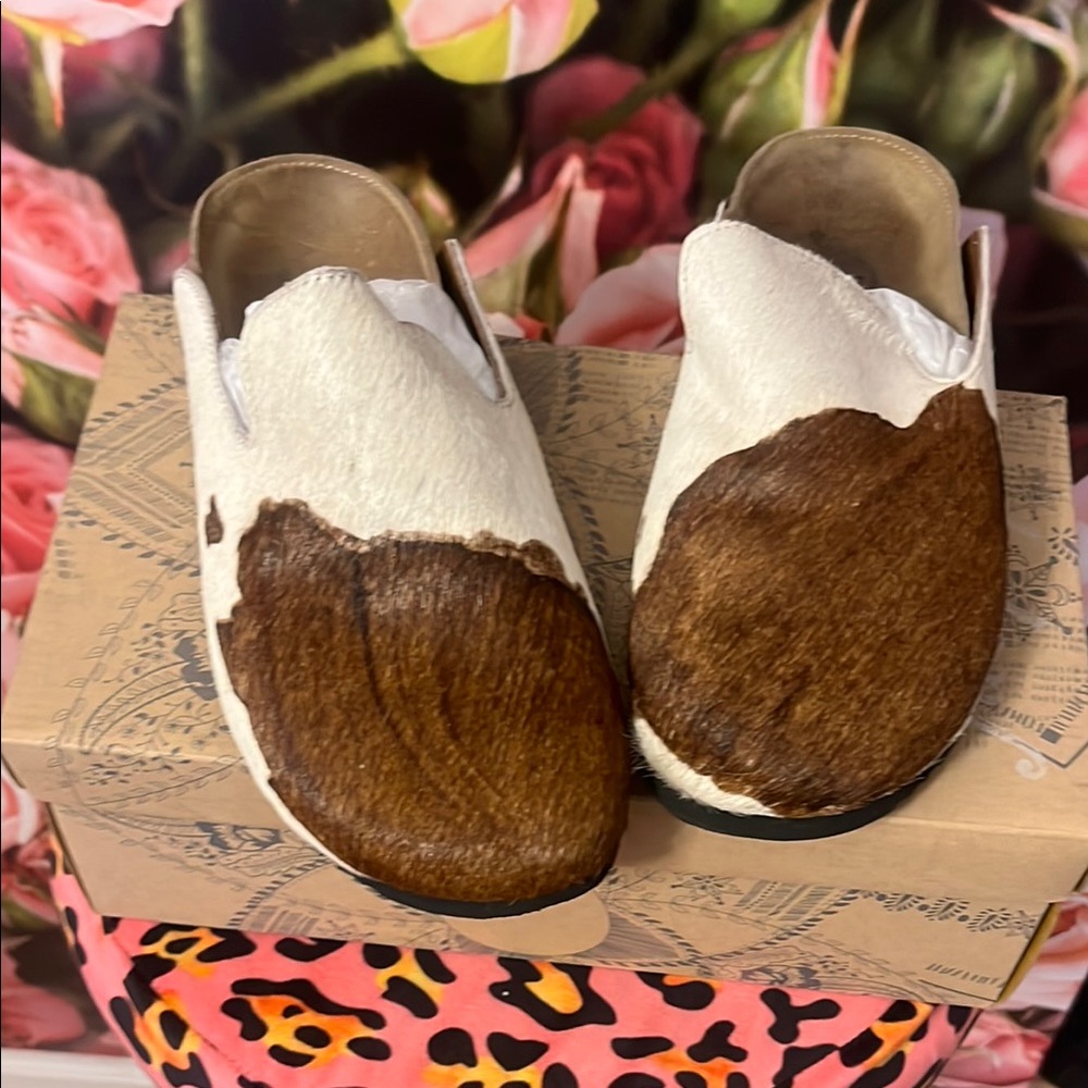 Free People Brown and White Mules